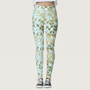 Elegantes Gold Green Leaf Muster Leggings