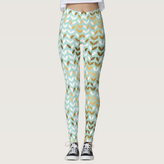 Elegantes Gold Green Leaf Muster Leggings