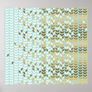 Elegantes Gold Green Leaf Muster Poster