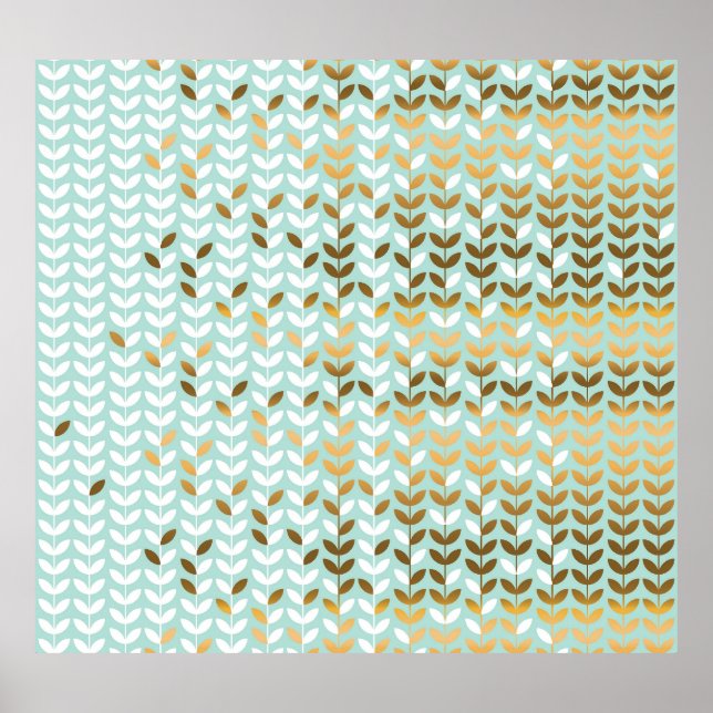 Elegantes Gold Green Leaf Muster Poster (Vorne)