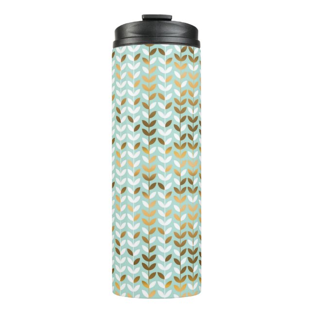 Elegantes Gold Green Leaf Muster Thermosbecher (Vorderseite)