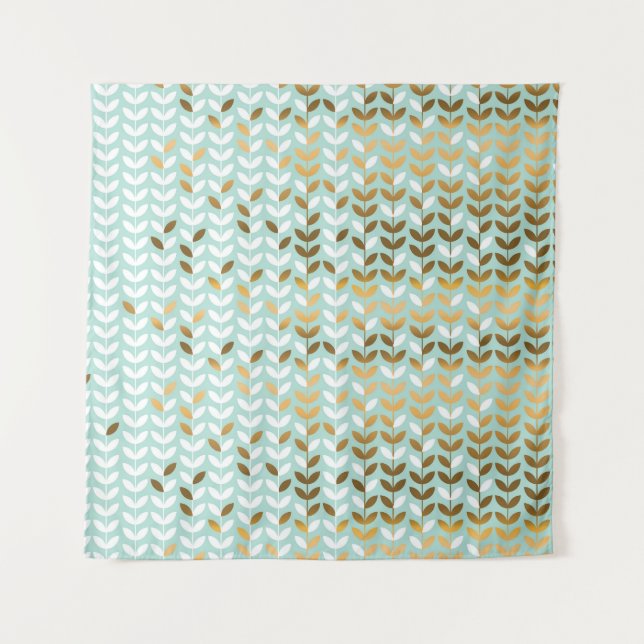 Elegantes Gold Green Leaf Muster Wandteppich (Vorderseite)