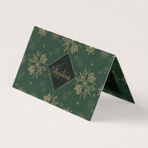 Elegantes Gold Green Poinsettias Schneeflocken Des Visitenkarten