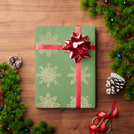 Elegantes Gold & Green Snowflake Weihnachtsmuster Geschenkpapier