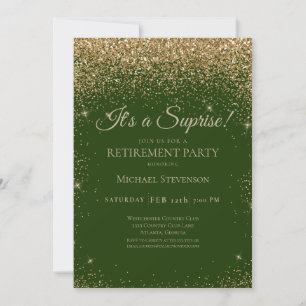 Elegantes Gold Green Surprise Retirement Party Einladung