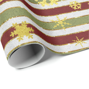 Elegantes Gold Green Weihnachts-Schneeflockenmuste Geschenkpapier