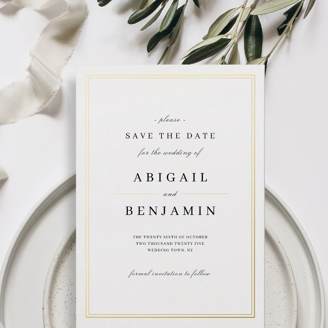 Elegantes Gold grenzt minimalistisch Save the Date Folieneinladung (Elegant gold borders minimalist save the date foil invitation)