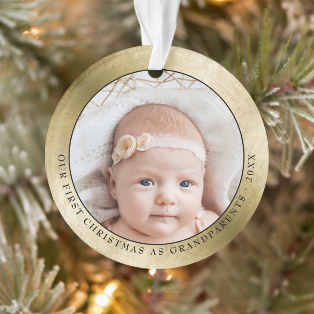 Elegantes Gold Großeltern Erstes Weihnachtsfest Fo Ornament (Baum)