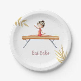 Elegantes Gold Gymnast auf Beam Eat Cake Party Pappteller