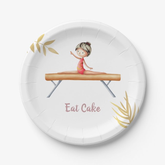 Elegantes Gold Gymnast auf Beam Eat Cake Party Pappteller (Vorderseite)