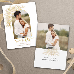 Elegantes Gold Hand Drawn Rose Foto Save the Date