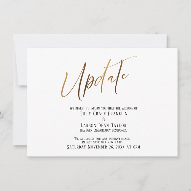 Elegantes Gold Handwriting - Hochzeitsupdate versc Einladung (Vorderseite)