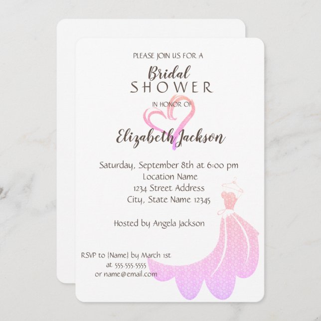 Elegantes Gold Heart, Dress Brautparty Einladung (Vorne/Hinten)