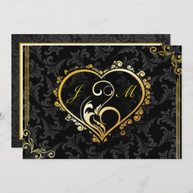 Elegantes Gold Heart Monogram Brautparty Einladung (Vorne/Hinten)