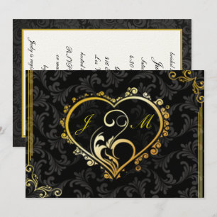 Elegantes Gold Heart Monogram Brautparty Einladung
