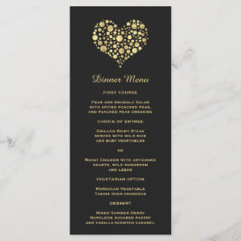 Elegantes Gold Heart on Dusty Black Slim Dinner Me Menükarte