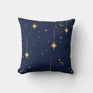 Elegantes Gold Himmel Mond & Sterne Nahtloses Must Kissen