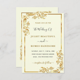 Elegantes Gold Hochzeit Einladung Golden Blätter