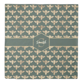 Elegantes Gold HoneyBee-Muster auf dunkelgrün