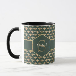 Elegantes Gold HoneyBee-Muster auf dunkelgrün Tasse