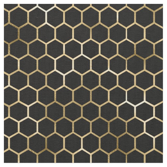 Elegantes Gold Honeycomb Schwarzes Muster Stoff (Nahaufnahme)