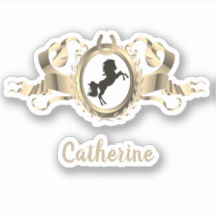 Elegantes Gold Horse Ribbon Wappen Name Aufkleber