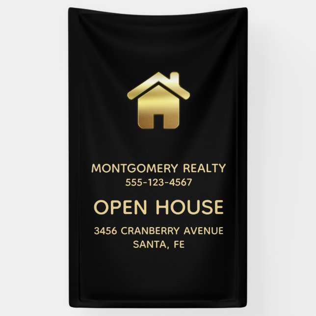 Elegantes Gold House Symbol Real Anwesen Open Hous Banner (Vertikal)