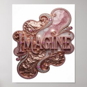 Elegantes Gold IMAGINE 3D Text Kunstwerk Poster