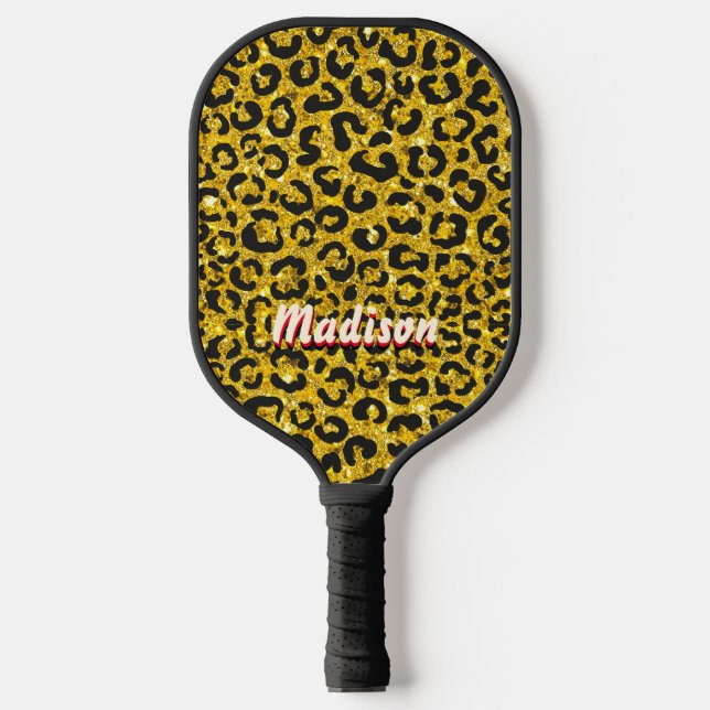 Elegantes Gold Imitate Glitzer Tierprint 3D Monogr Pickleball Schläger (Vorderseite)