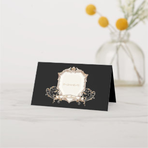 Elegantes Gold in Black Wirbel Shield Wedding Platzkarte