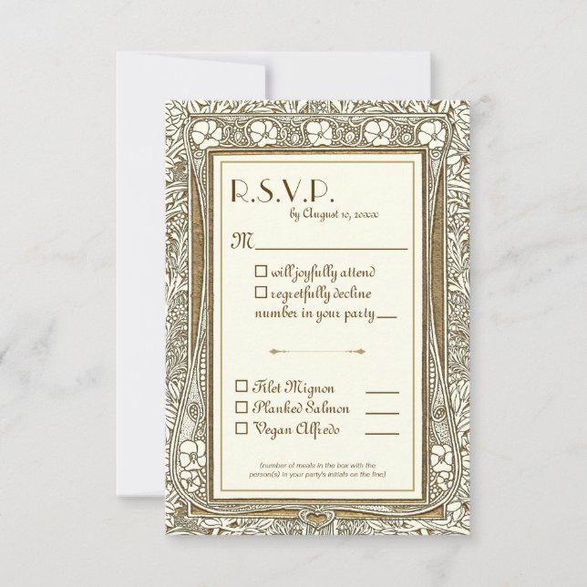 Elegantes Gold Ivory Jugendstil UAWG RSVP Karte (Vorderseite)