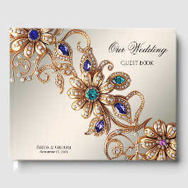 Elegantes Gold Jewel Blume Gästebuch