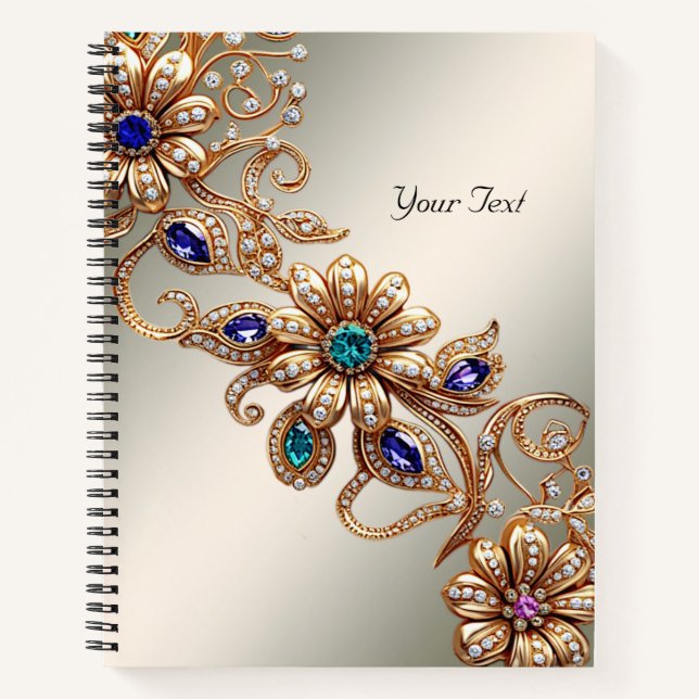 Elegantes Gold Jewel Blume Notebook Notizbuch (Vorderseite)