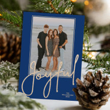 Elegantes Gold JOYFUL Schriftzug auf Blau Foto Wei
