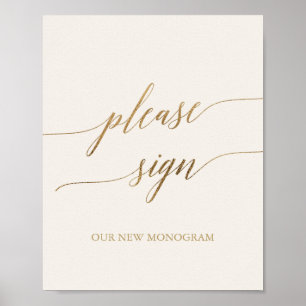 Elegantes Gold-Kalligrafie-Elfenbein-Bitte-Untersc Poster