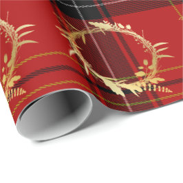 Elegantes Gold & Kariertes Weihnachtskrautmuster Geschenkpapier