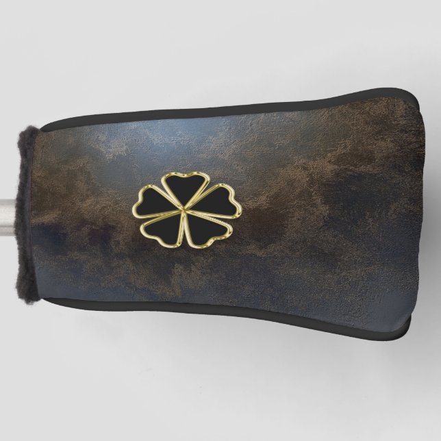 Elegantes Gold Kleeblatt, Klee, Lederschau Golf Headcover (Vorderseite)