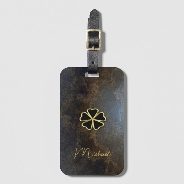 Elegantes Gold Kleeblatt, Kleeblatt-Look Gepäckanhänger (Vorderseite Vertikal)