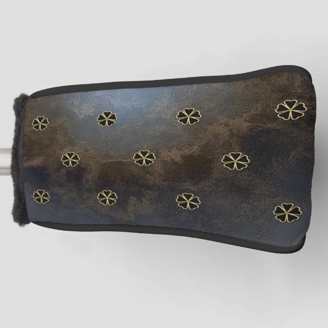 Elegantes Gold Kleeblatt, Kleidung, Lederschau Golf Headcover (Vorderseite)