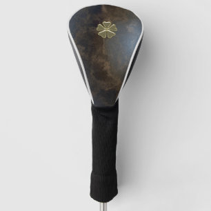 Elegantes Gold Kleeblatt, Lederlook Golf Headcover