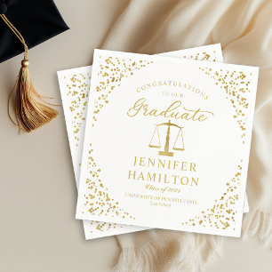 Elegantes Gold Konfetti Jurastudium Abschluss Weiß Serviette