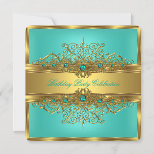 Elegantes Gold Lace Jade Green Aquamarin Pearls Pa Einladung