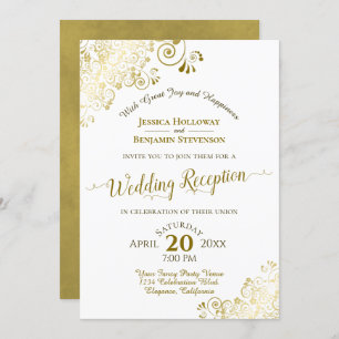 Elegantes Gold Lace & White Wedding Reception Part Einladung