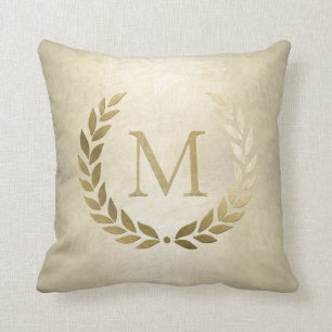 Elegantes Gold Laurel Wreath Monogramm Kissen