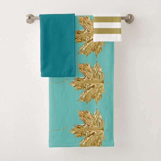 Elegantes Gold Leaf gestreiftes Set aus blau-weiße (Insitu)