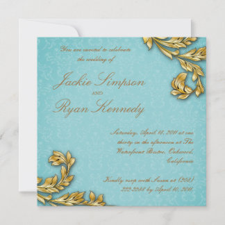 Elegantes Gold Leaf Hochzeit Einladung Blauer Himm