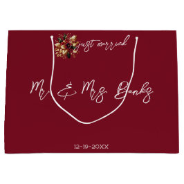 Elegantes Gold Leaf Hochzeitfoto Nur verheiratet Große Geschenktüte