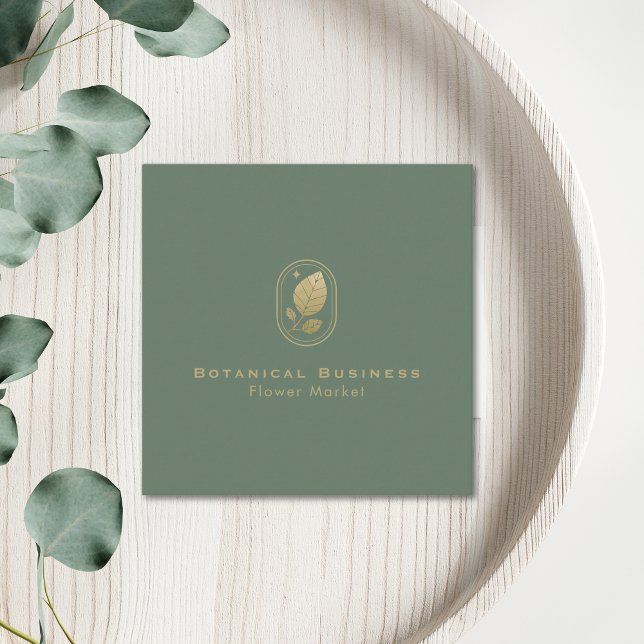Elegantes Gold Leaf Klettergarten Quadratische Visitenkarte (Elegant Gold Leaf Minimal Botanical Green Square Business Card)