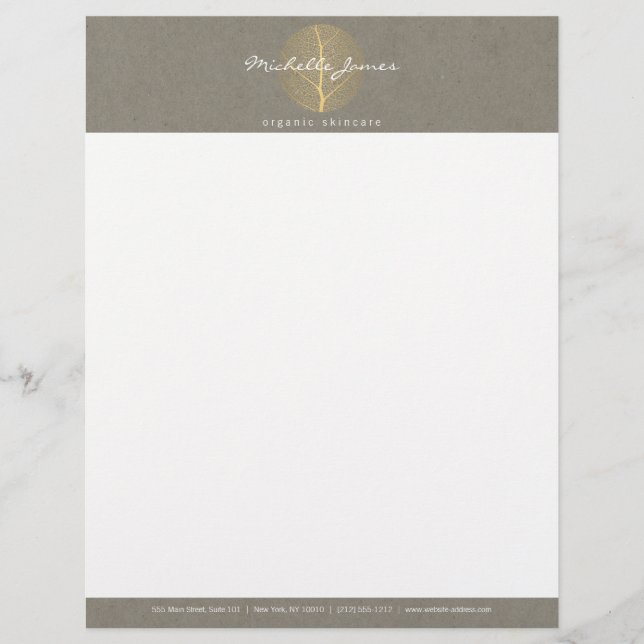 Elegantes Gold-Leaf-Logo auf Tan-Pappkarton-Look Briefbogen (Vorderseite)