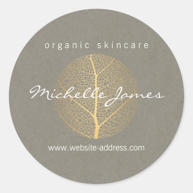 Elegantes Gold-Leaf-Logo auf Tan-Pappkarton-Look Runder Aufkleber (Vorderseite)